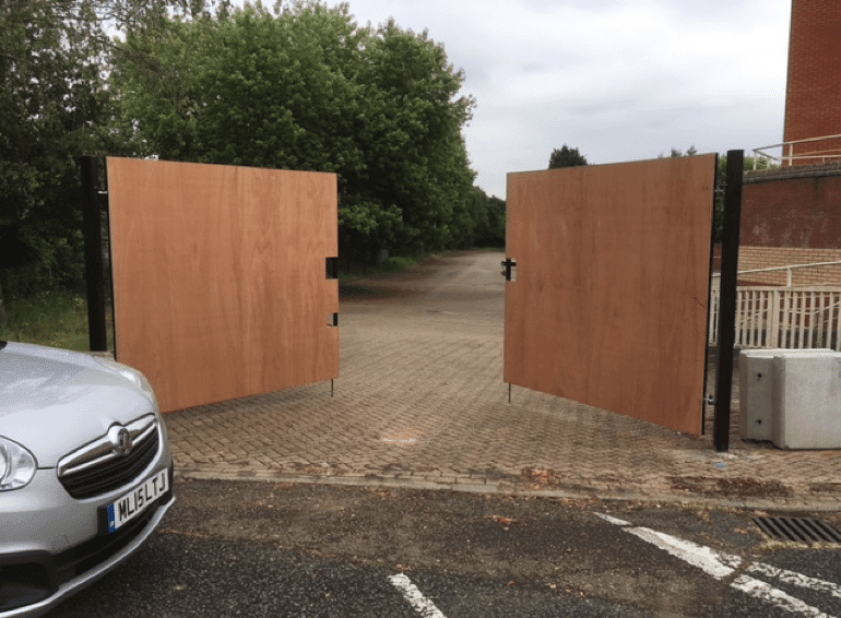 Timber Clad Site Gates Open